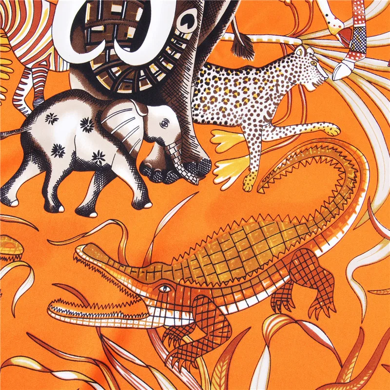 Écharpe imprimée éléphant zèbre, foulard en sergé de soie roulé à