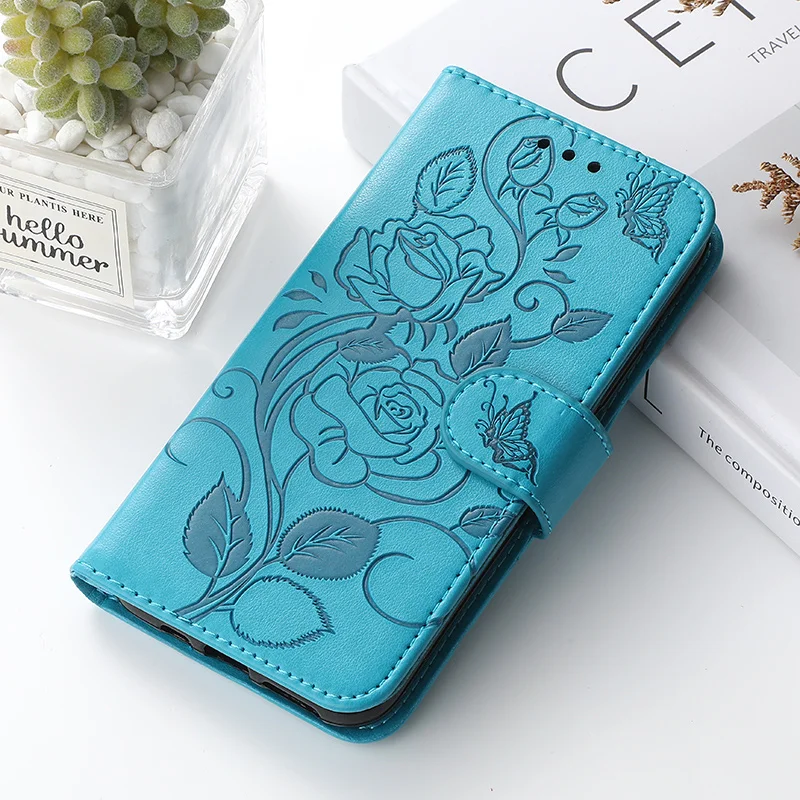 3D Flower Leather Wallet Book Cover with Card Slot