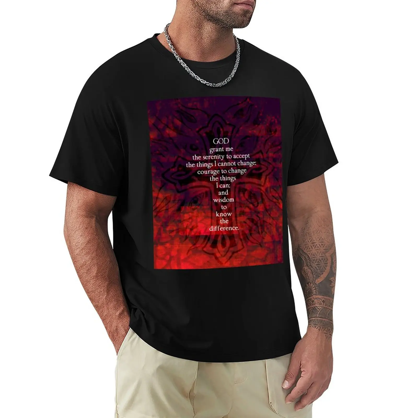 

Serenity Prayer Inspirational Quote With Beautiful Christian Art T-Shirt blondie t shirt Blouse slim fit t shirts for men