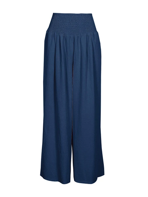 Pantalon taille haute en coton et lin pour femme, taille haute, jambes larges, élastique, rétro, mode décontractée, printemps été 4