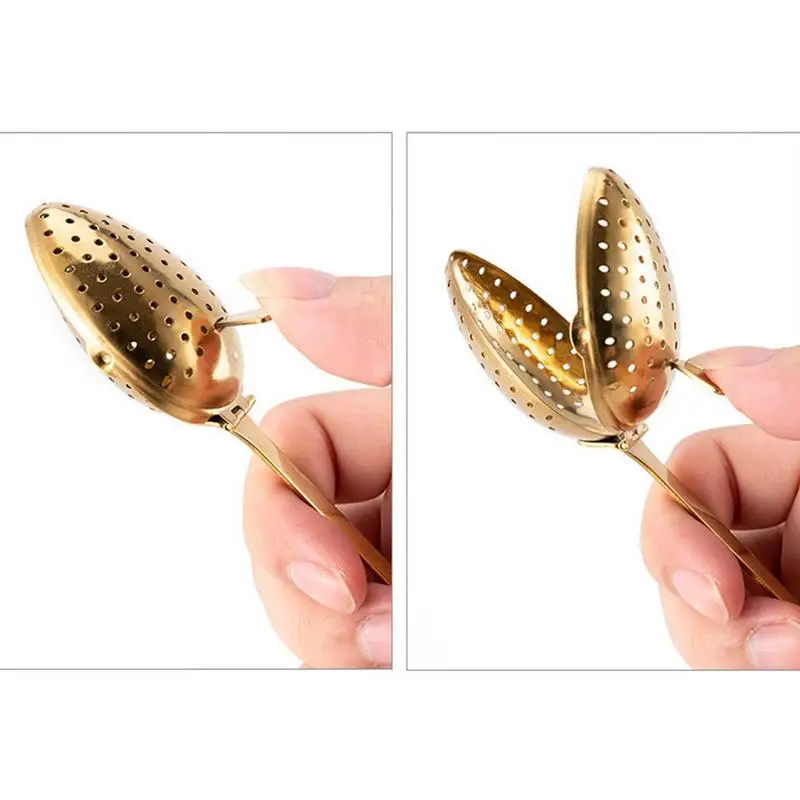 Stainless Steel Tea Infuser Snap Ball Tea Strainer With Long Handle Fine Holes Interval Diffuser Steeper For Coffee