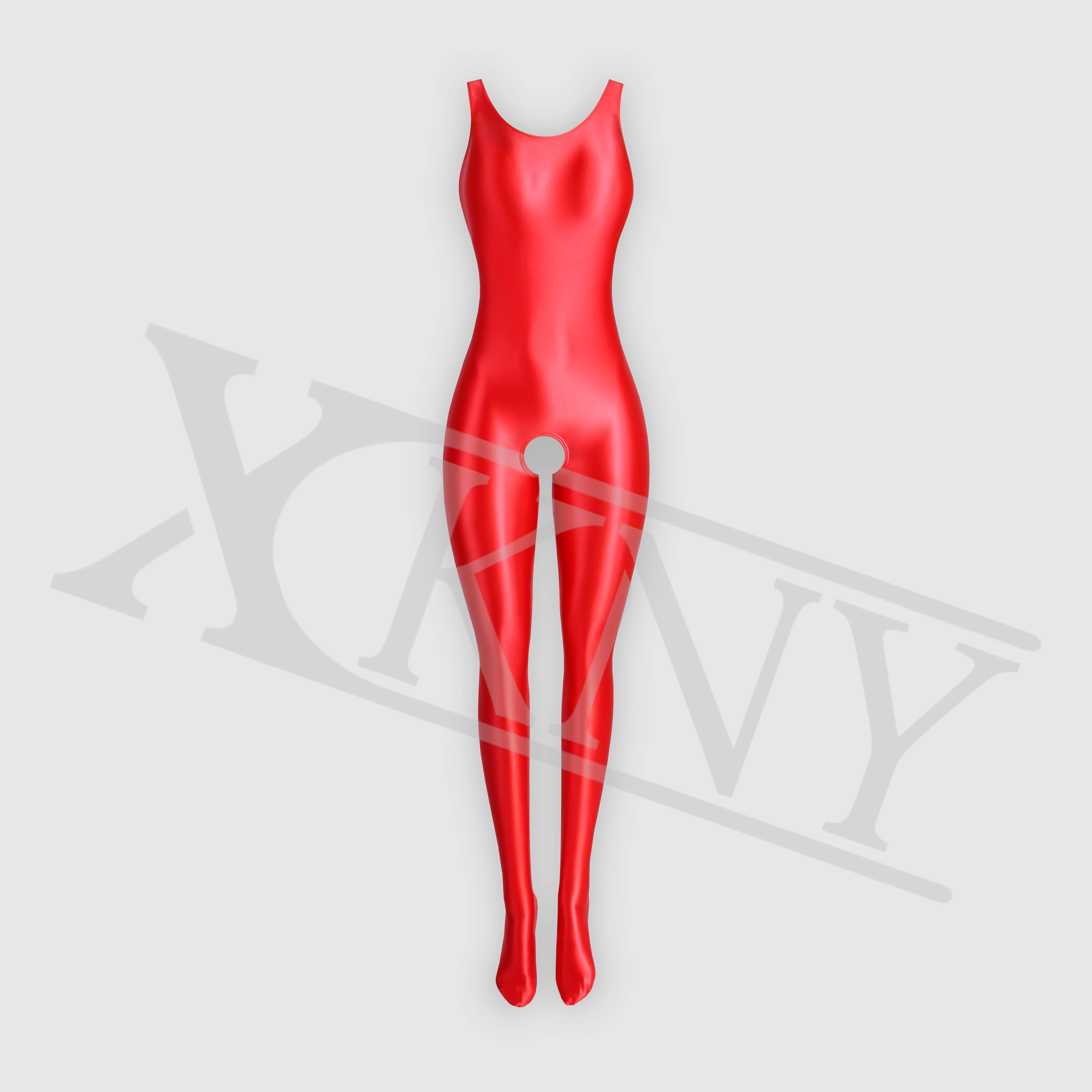 XCKNY glossiness Series One Piece Skin Bodysuit yoga Catsuit Jumpsuits Stretch bodystocking Crotch open tights