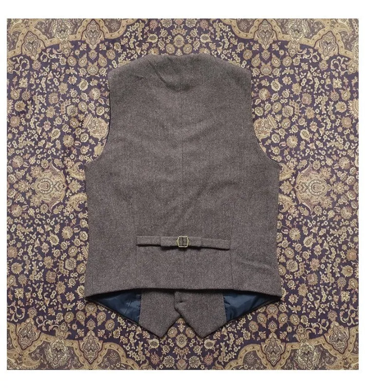 Herbst und Winter verdickte Anzugweste Herren große Woll-Fischgrätenmuster Retro britische dicke florale Wollweste – Detail 4