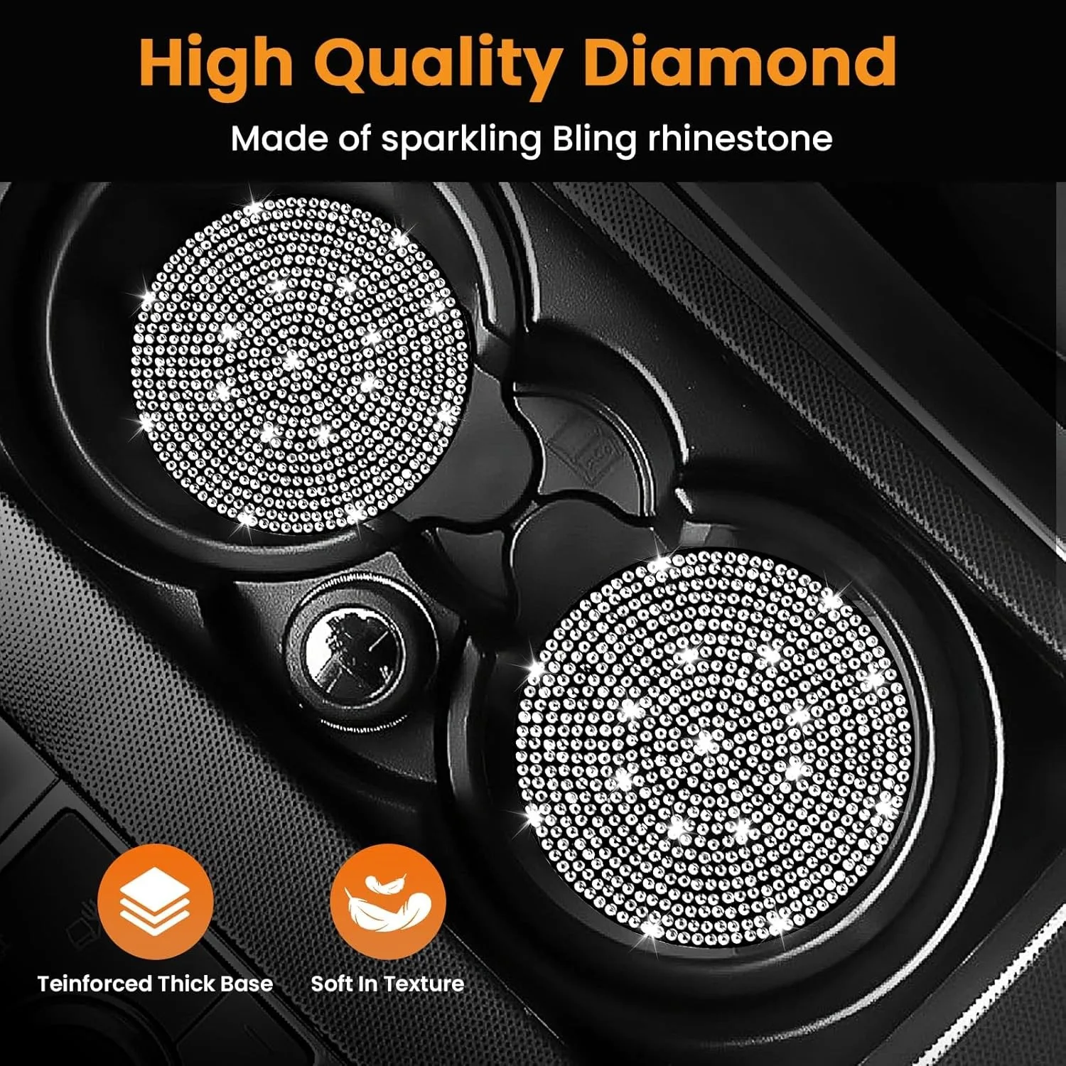 Luxury Bling Diamond Car Cup Holder Coaster Set – Premium Silica Pad Interior Accessories