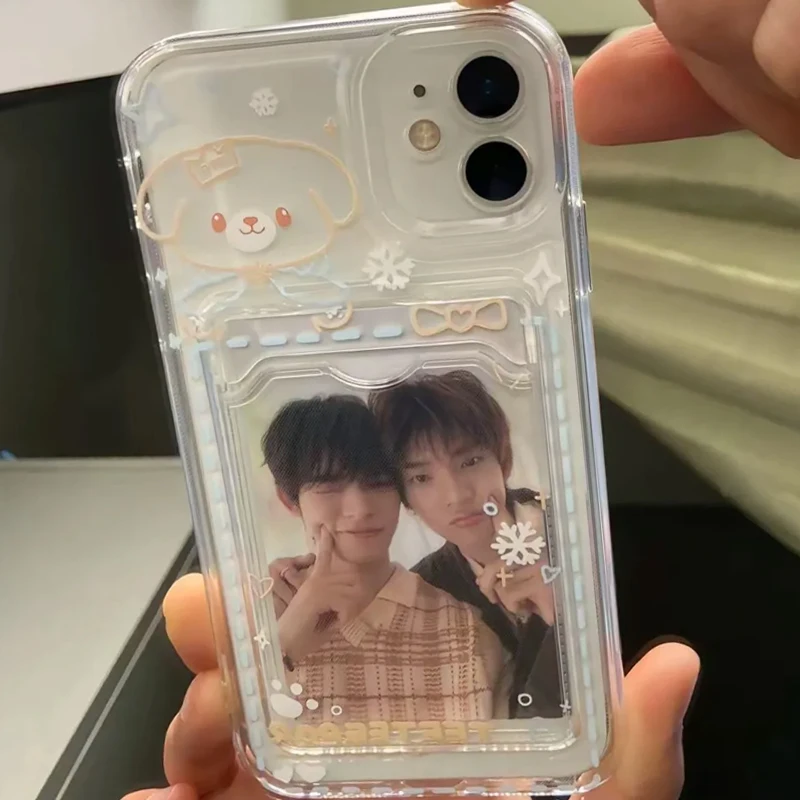 Adorable Line Bear Kawaii Phone Case with Card Slot Cover