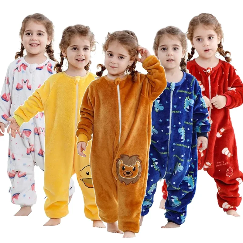 어린이를위한 사자 Kigurumi Onesies 겨울 플란넬 따뜻한 잠옷 동물 고..