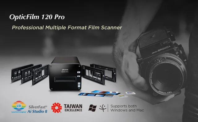Professional medium format and 35mm photographic film scanner
