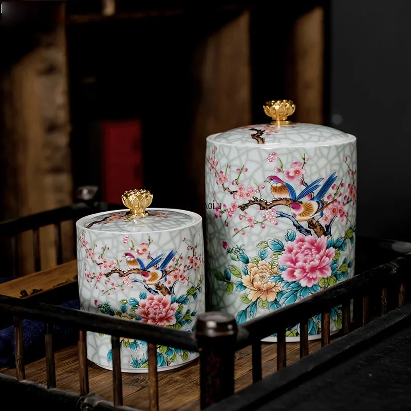 

Chinese-style Ceramic Storage Jars Living Room Sealed Cans Dried Fruit Storage Boxes Household Kitchen Supplies Sealed Cans