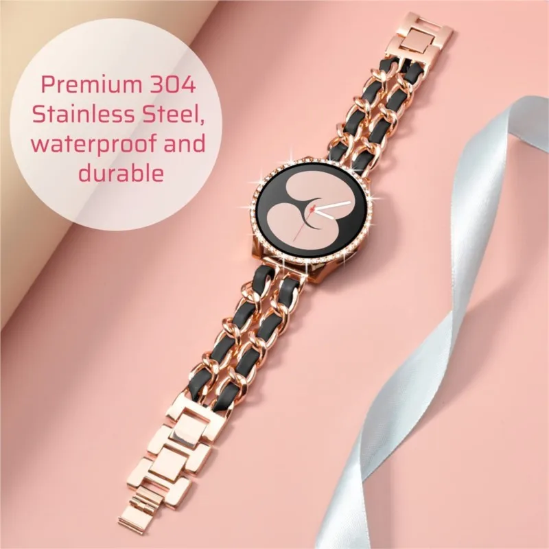

Ремешок для Samsung Galaxy watch 5 pro 3 4 6 Classic Active 2, кожаный + металлический браслет для Huawei watch GT2-3 pro 20 мм 22 мм