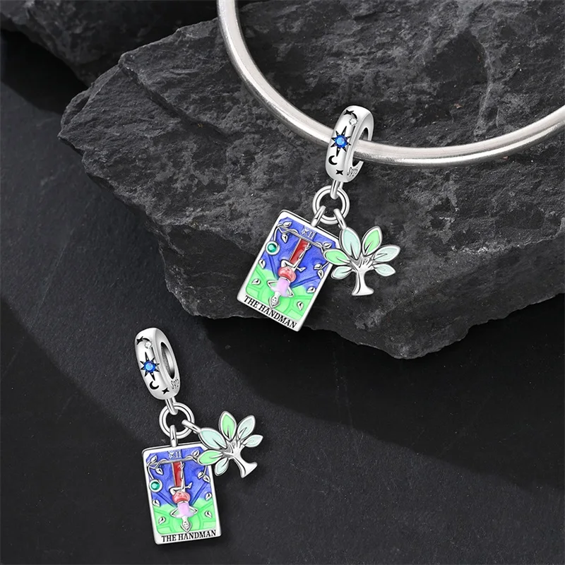 Tarot-Karten-Charms, 925er-Versilbert, Stern, Mond, Sonne, magische Tarot-Karten, Anhänger, Perlen für Damen, DIY-Armband, Schmuckherstellung – Detail 19