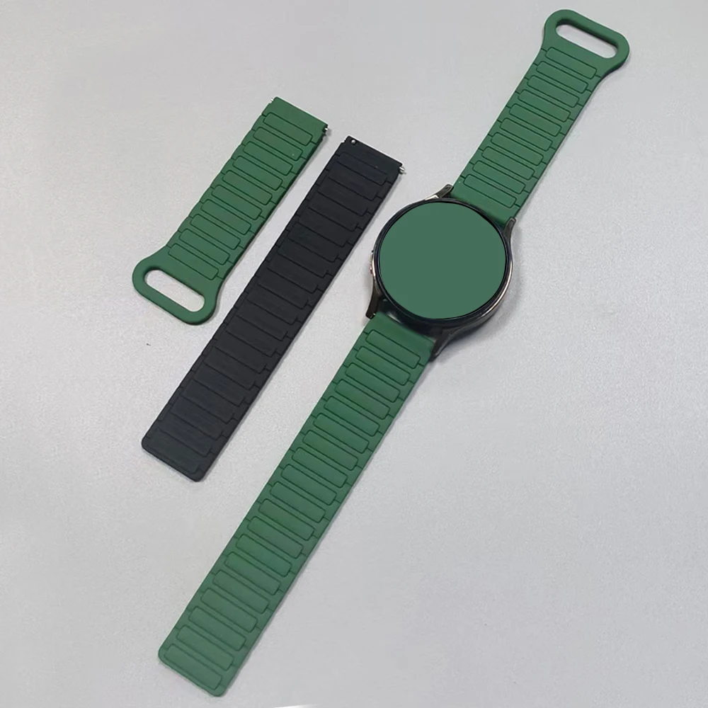 Silicone Magnetic Loop Smartwatch Strap - 20/22mm Adjustable Bracelet in Various Colors