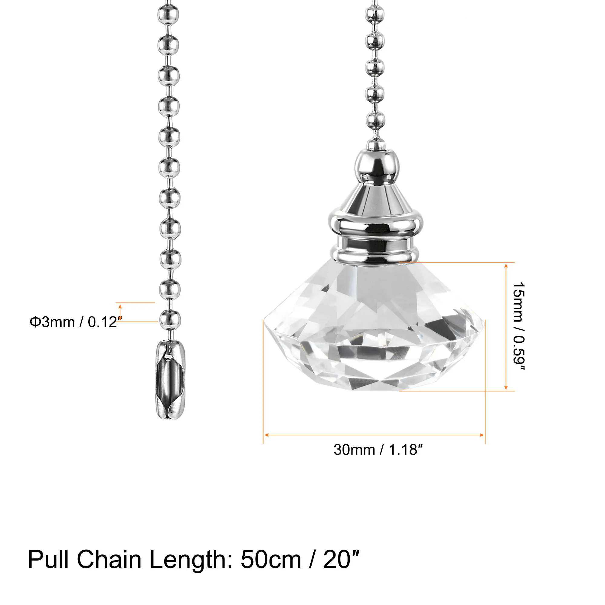1/2Pcs 20Inch Ceiling Fan Pull Chain Decorative Crystal Fan Pull Chain Ornament Extension 3mm Diameter Beaded Diamond Pendant