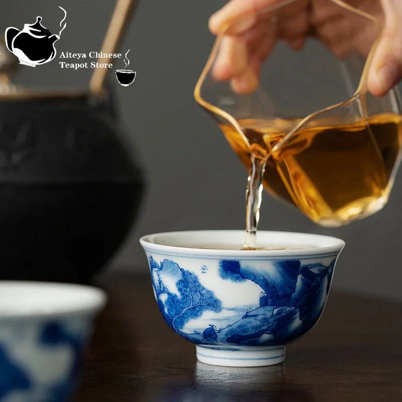 Ceramic tea cup, hand painted, antique blue and white porcelain master Cup, Kungfu tea set, bowl