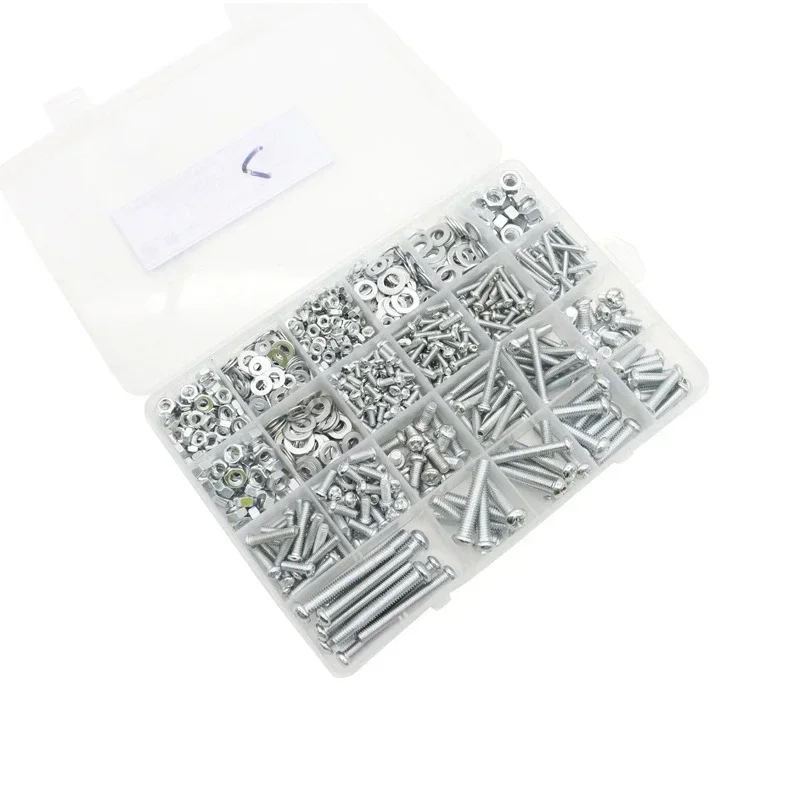 M3 M4 M5 M6 Bolt Nut Box Metric Threaded Round Head Phillips Screws Nuts Gaskets Kits Iron galvanized Screw Bolt Nut Washer Set