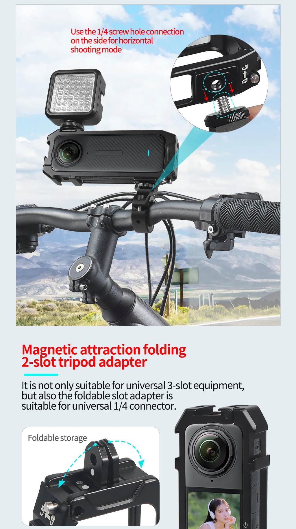 Description Picture 5 of itemX4 Protective Frame Case Quick Mount Cage 1/4 Hole Folding Tripod Adapter Cold Shoe Aluminum Alloy for Insta360 X4 Action Camera
