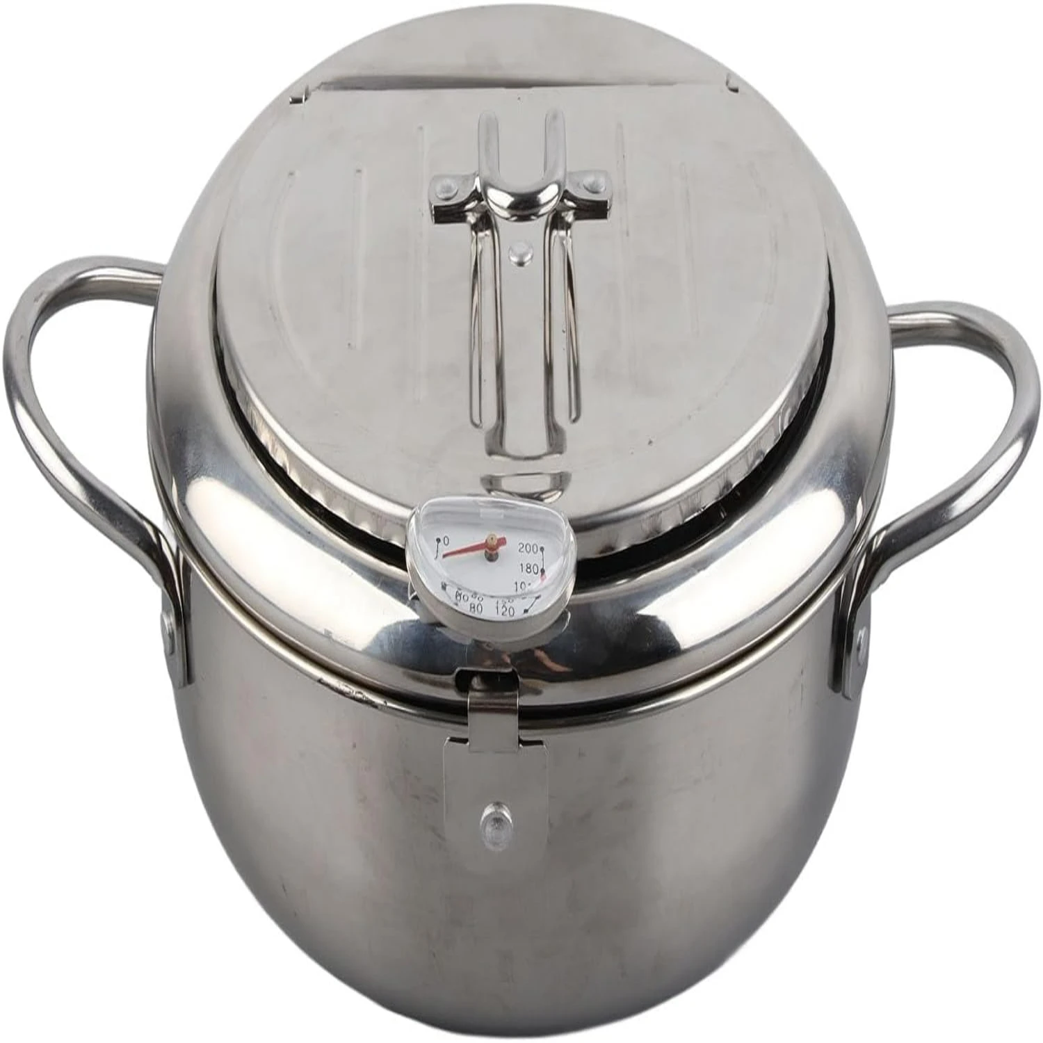 Enhanced Premium Quality Small Japanese Stainless Steel Tempura Frying Pot with Convenient Thermometer and Lid-Complete Deep F