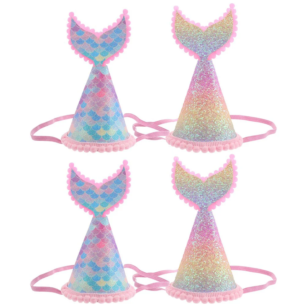 

4Pcs Kid Birthday Hats Fish Tail Birthday Hats Mermaid Party Hats Kid Headdress