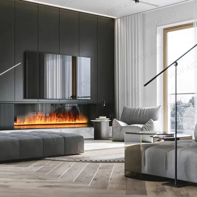 ใหม่ 3D เปลวไฟน้ําแก๊สเปลวไฟ Humidifier พร้อมรับประกัน 5 ปี Silent Water Mist ระบายน้ําอัตโนมัติ 3D ไอน้ําเตาผิง 1