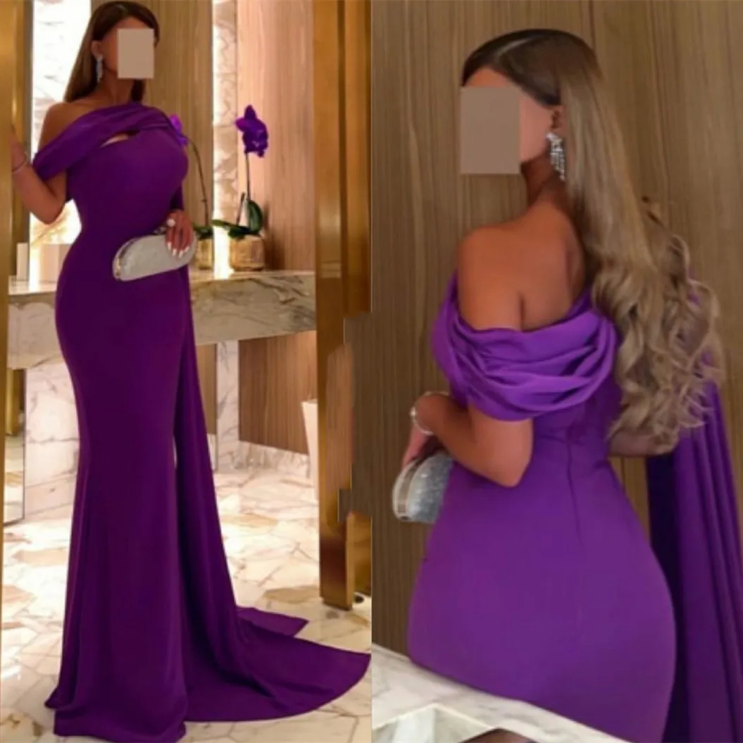 

POMUSE Long One Shoulder Purple Prom Dresses Mermaid Matte Satin Evening Dresses robe de soirée de mariage فساتين السهرة