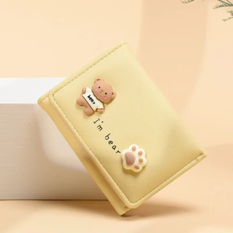 Wallets for Women Korean Cute Bear Lady Purse Simple Bus Card Clip Short Coin Purse Student Kawaii Cartoon Carteras Para Mujer