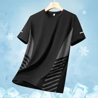 Running T-shirt Men Summer Ice Silk Thin Mesh Tops Reflective Print Quick Dry Short Sleeve Casual Elastic Fitness Sports Shirts 2