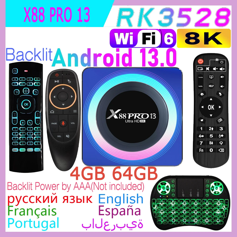 X88 RPO 13 Android 13.0 RK3258 Rockchip Quad Core Smart TV Box.