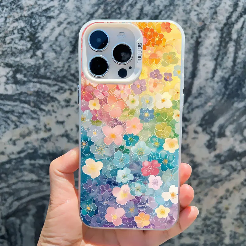 Bunte Blumen-Laser-Handyhülle für iPhone 17 16 15 Pro Max 14 13 11 12 Pro Max 13 Mini 15 14 Plus Stoßfeste Schutzhüllen – Detail 1