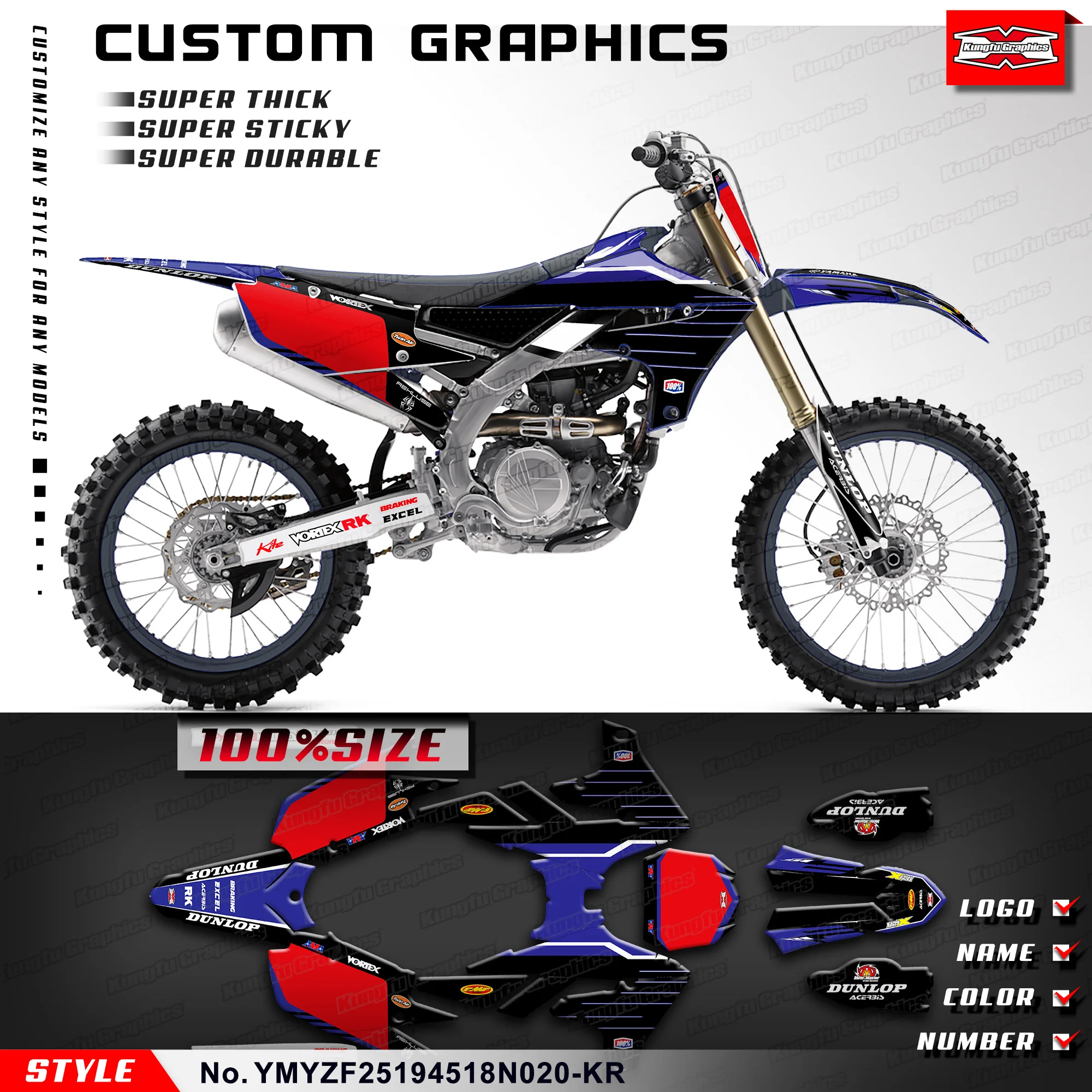 

Графическая обертка KUNGFU для Yamaha YZ250F 19-23 YZ450F 18-22, YMYZF25194518N020-KR