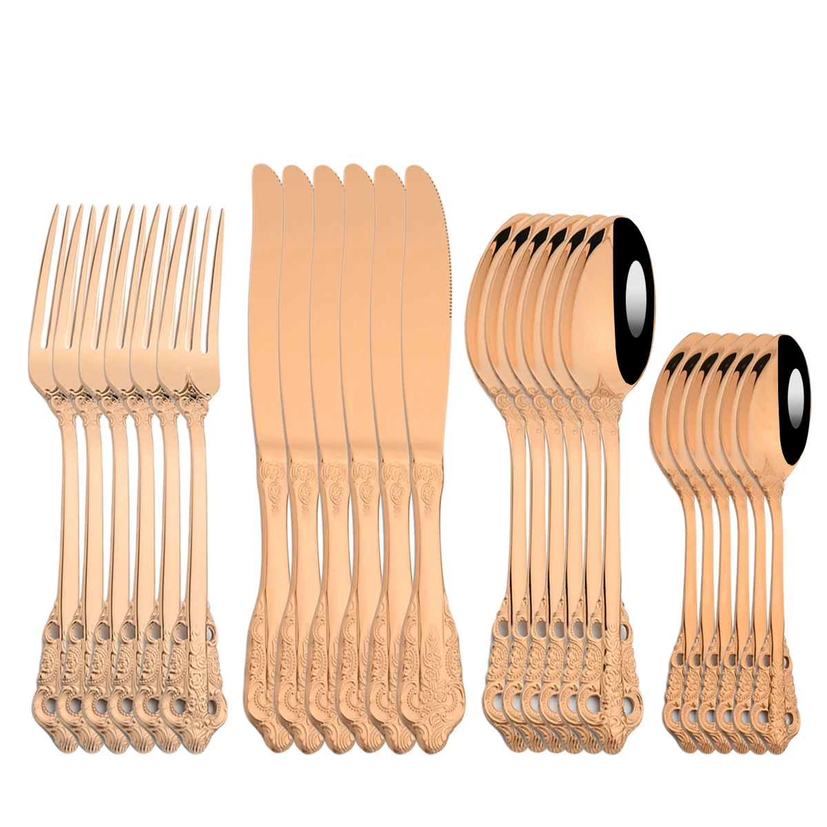 

Zsoeil 24PCS Rose Dinnerware Set Stainless Steel Cutlery Knife Fork Spoon Tableware Set Kitchen Dinner Flatware Mirror Set