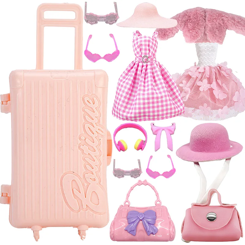 DIY Dolls Accessories Set - Pink Outfit with Dress, Shirt, Denim Pants, Bag, Hat, and Party Gown Costume - Perfect Christmas Gift