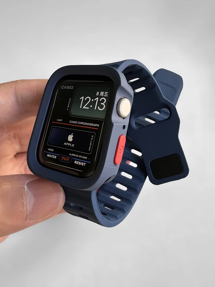 

Case+Strap for Apple Watch Series 9 45mm 41mm 8 7 Silicone Band for Iwatch Ultra 2 Series 6 5 4 S9 SE Protective Cover Bracelet