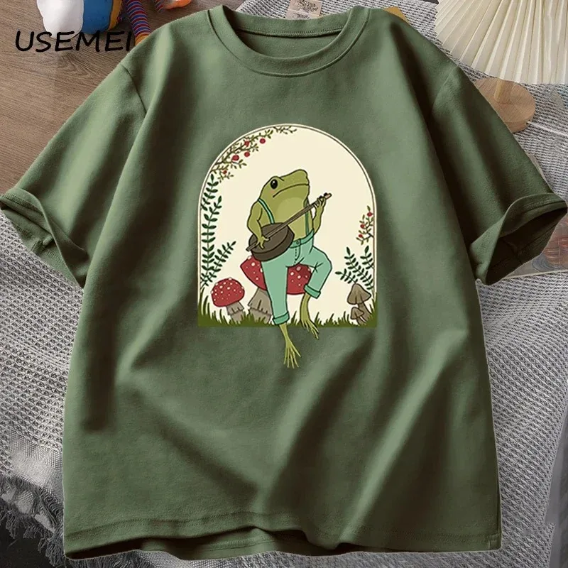 

2024 Summer Men's and Women's Cotton Loose Trend Pattern Printed Little Frog T-Shirt