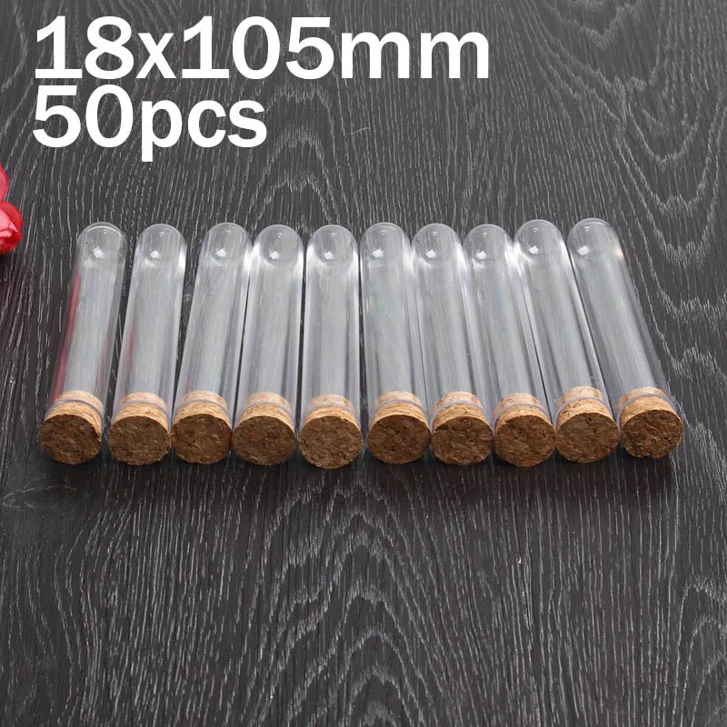 50pcs/lot 18x105mm průhledná plastový kolo dno krunýř trubice s korek zarážka prázdný vonící čaj trubek abych tak řekl sklo