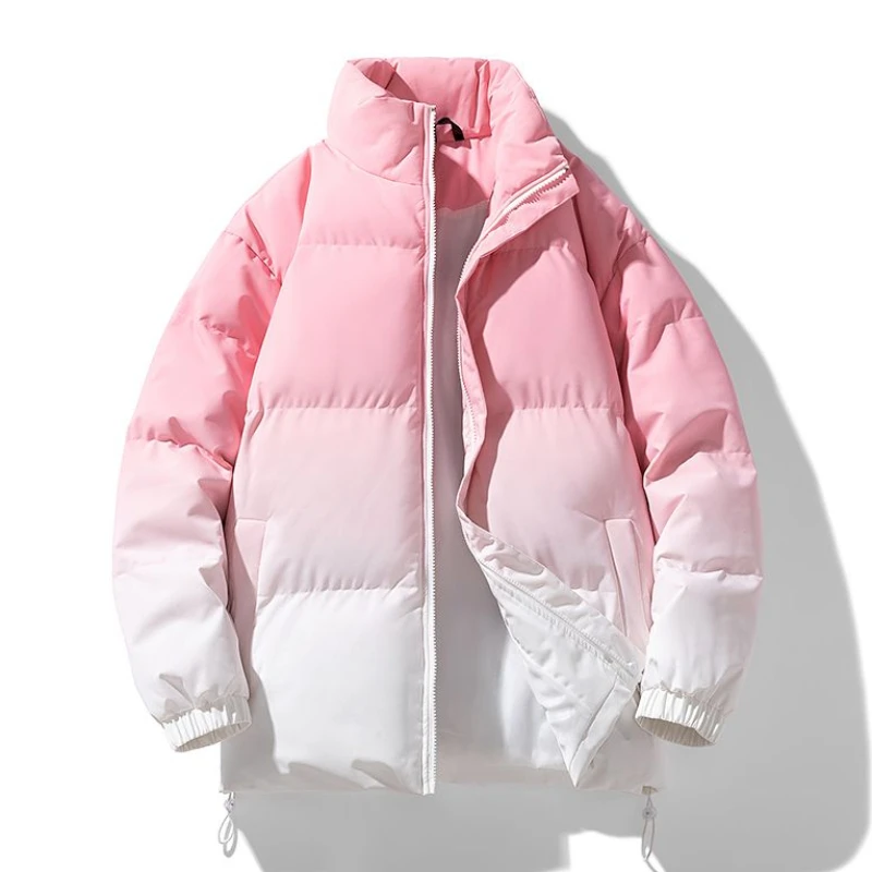 Men Fashion Gradient Color Cotton Clothing Winter New Male Stand-up Collar Thicken Warm Loose Outwear Casual Versatile Outerwear