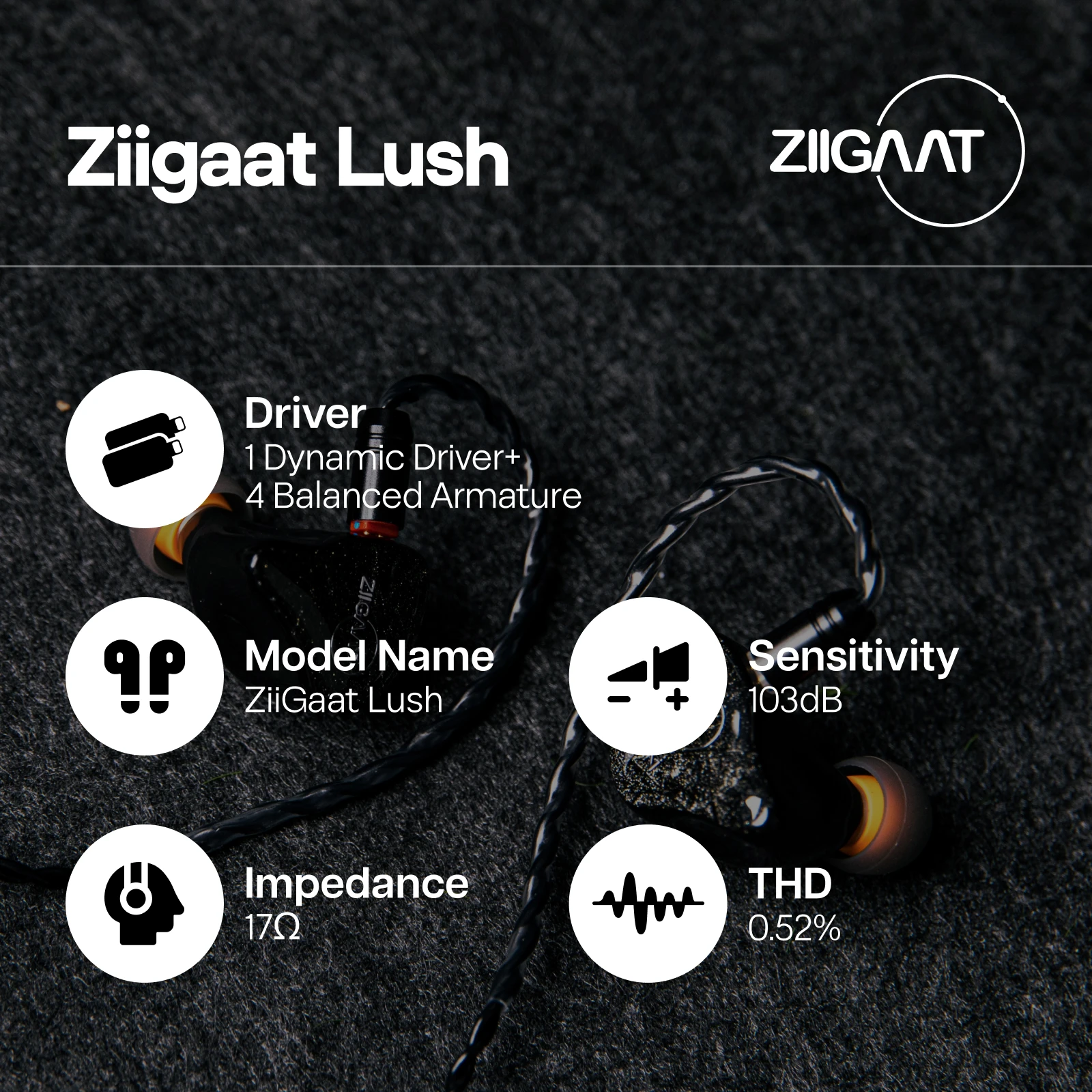 ZiiGaat Lush Studio 1DD+4BA Hybrid IEM Hifi Earphone Wired Earbuds 
