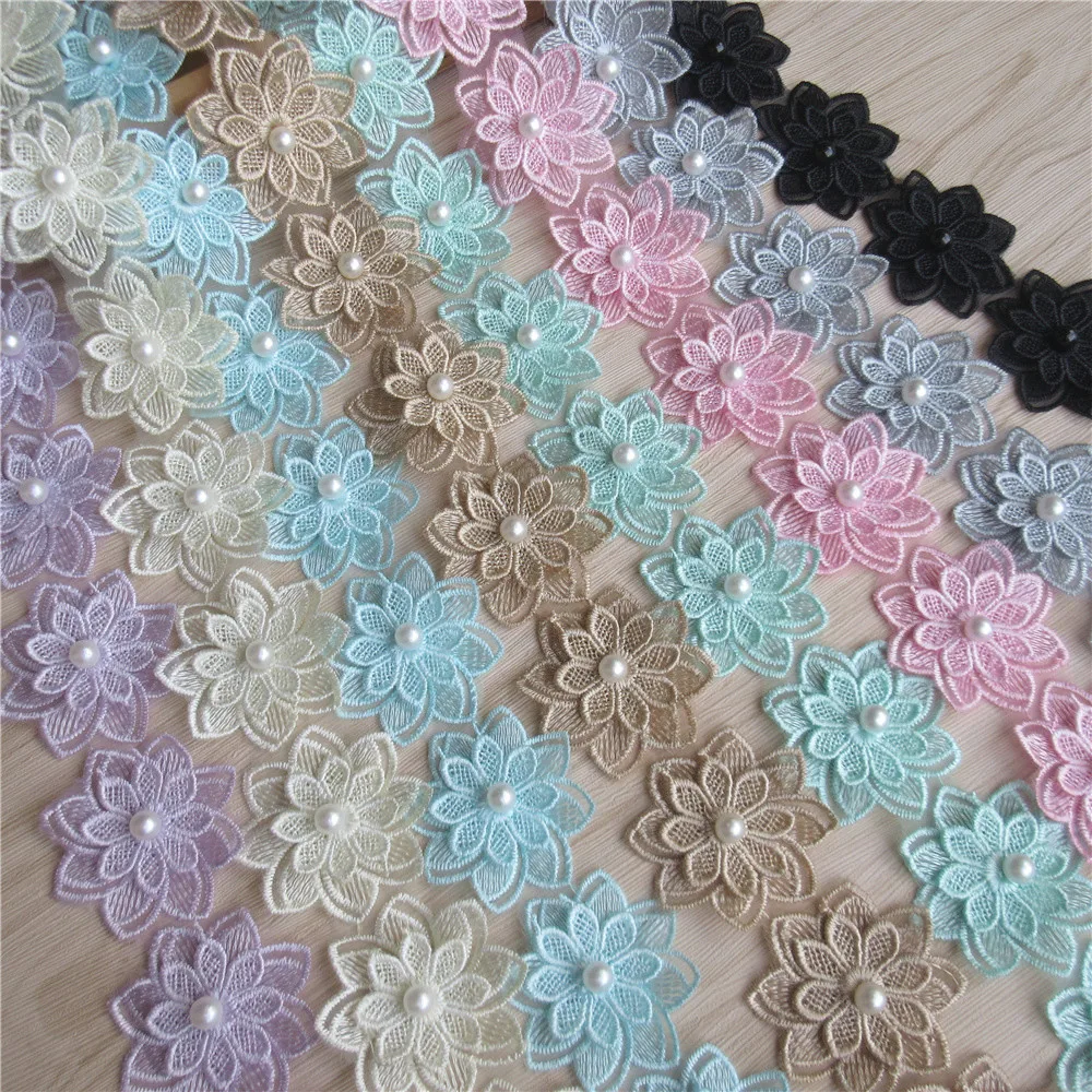 Lace Trim Ribbon 12X Soluble White Polyester Pearl Flower Embroidered Fabric Sewing Supplies Craft Decor DIY Handmade Materials lace fabric lace ribbon lace sewing supplies lace decoration lace accessories lace sewing accessories