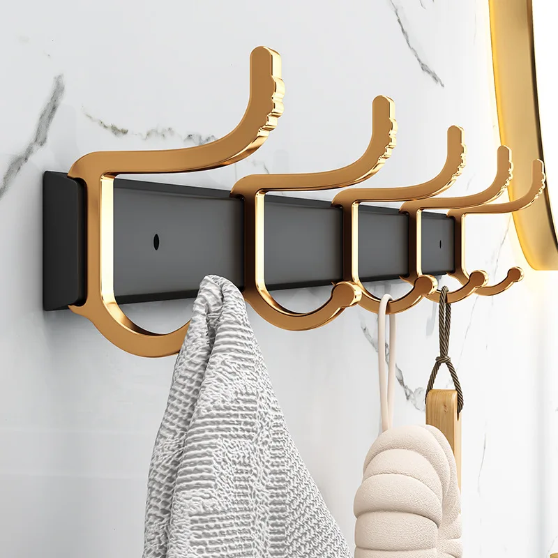 

New Door Hooks Nail-Free Luxury Black Gold Space Aluminum Bathroom Hangers Bathroom Non-Perforated Strong Adhesive Hooks Cheap
