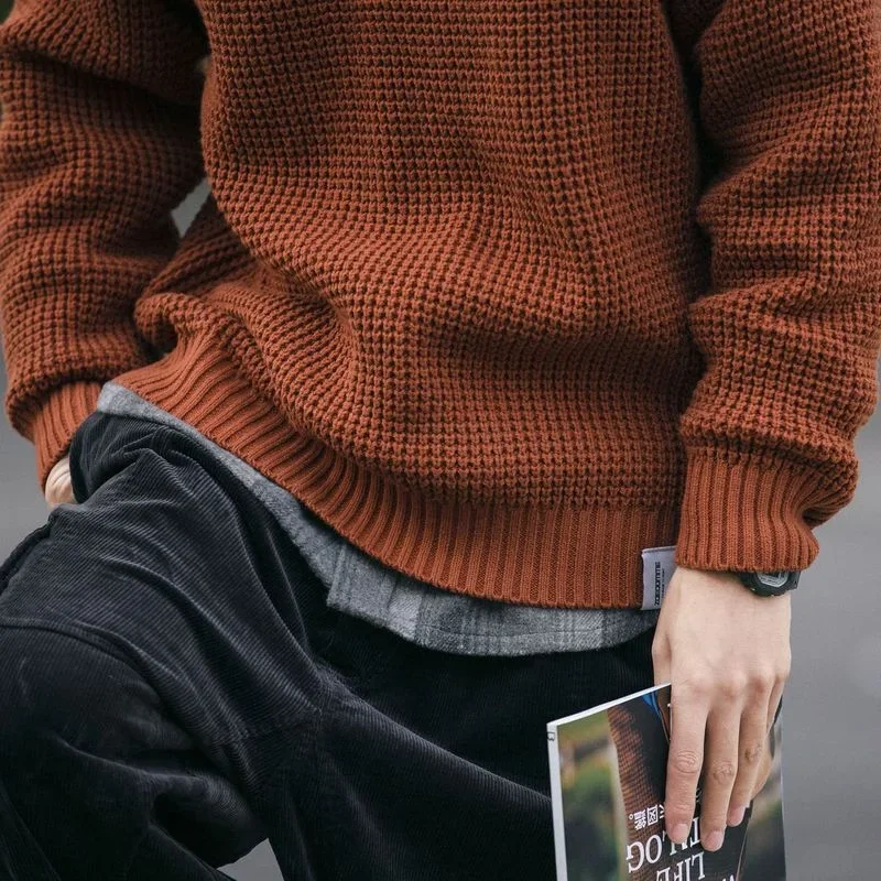 Autumn Winter Sweater Men New Arrival British Retro Casual Pullover Solid Long Sleeve Loose O-Neck Knitted Sweaters Streetwear 3