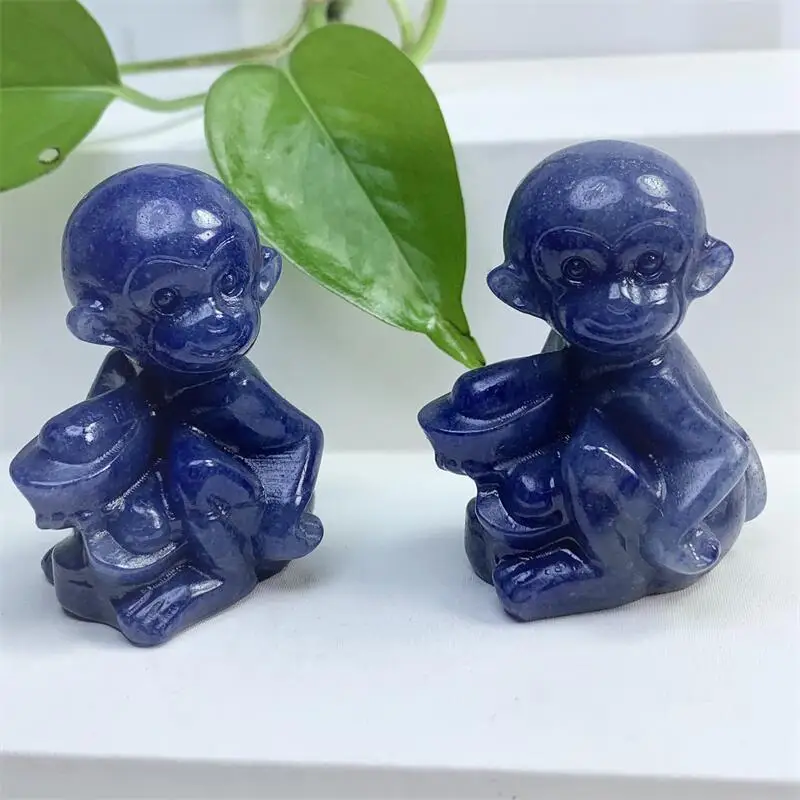 

5.5cm Natural Blue Aventurine Monkey Crystal Animal Carved Reiki Healing Quartz Chakra Lucky Figurine Crafts Home Decor 1pcs