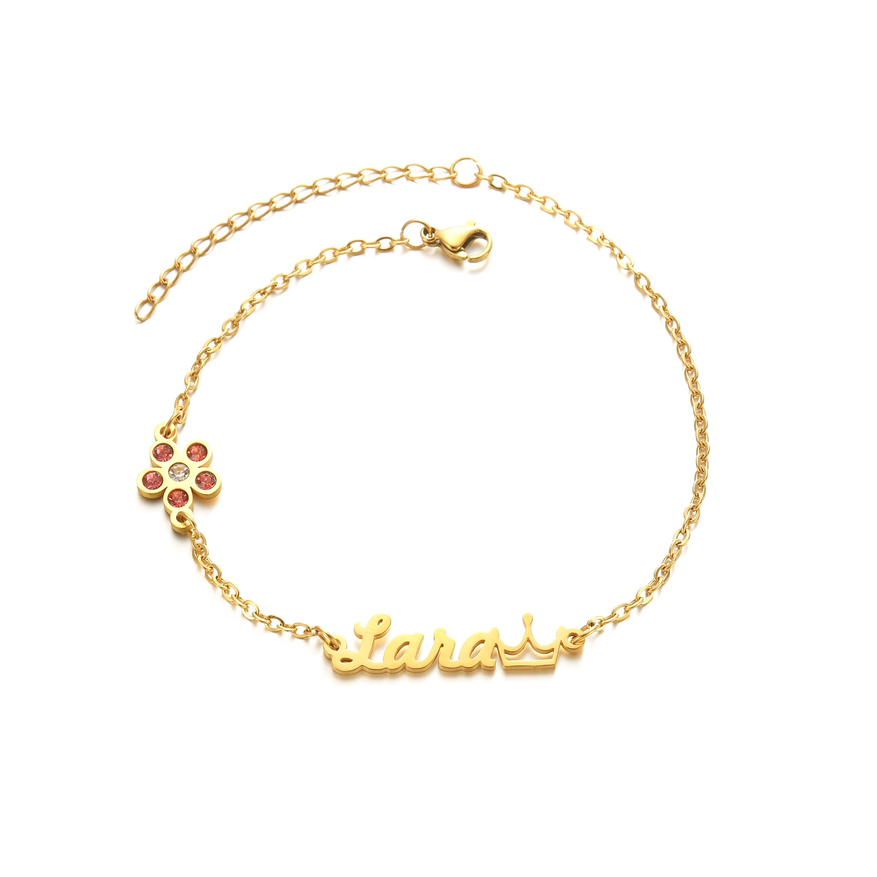 Acheerup Personalized Name Necklace Bracelet for Women Stainless Steel Custom Zircon Flower Crown Chain Pendant Jewelry Set Gift