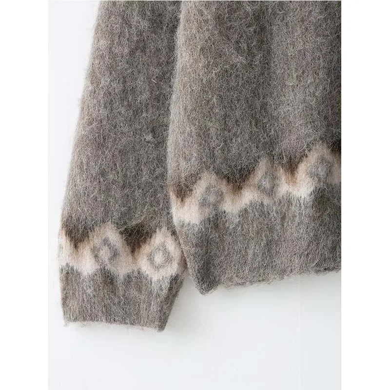 2025 New Women Fashion Jacquard Knitted Cardigans Long Sleeve Button V-Neck Sweater Cardigan Autumn Winter New Style Outerwear