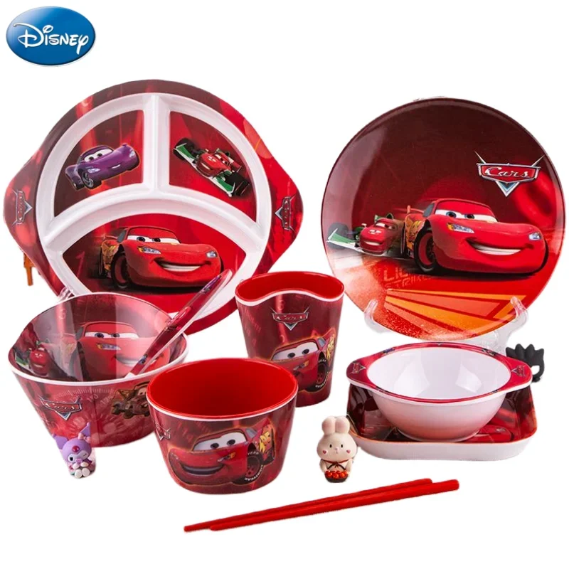 

Милая посуда из мультфильма Disney Молния Маккуин для учеников и детей разделенная тарелка миска с защитой от падения чашка для воды палочки для еды