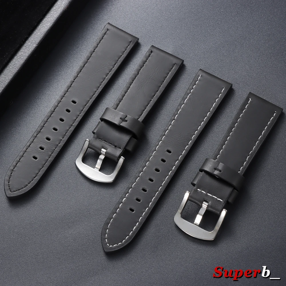 Vintage Leather Sport Watch Strap with Steel Pin Buckle - Brown/Black, Various Sizes