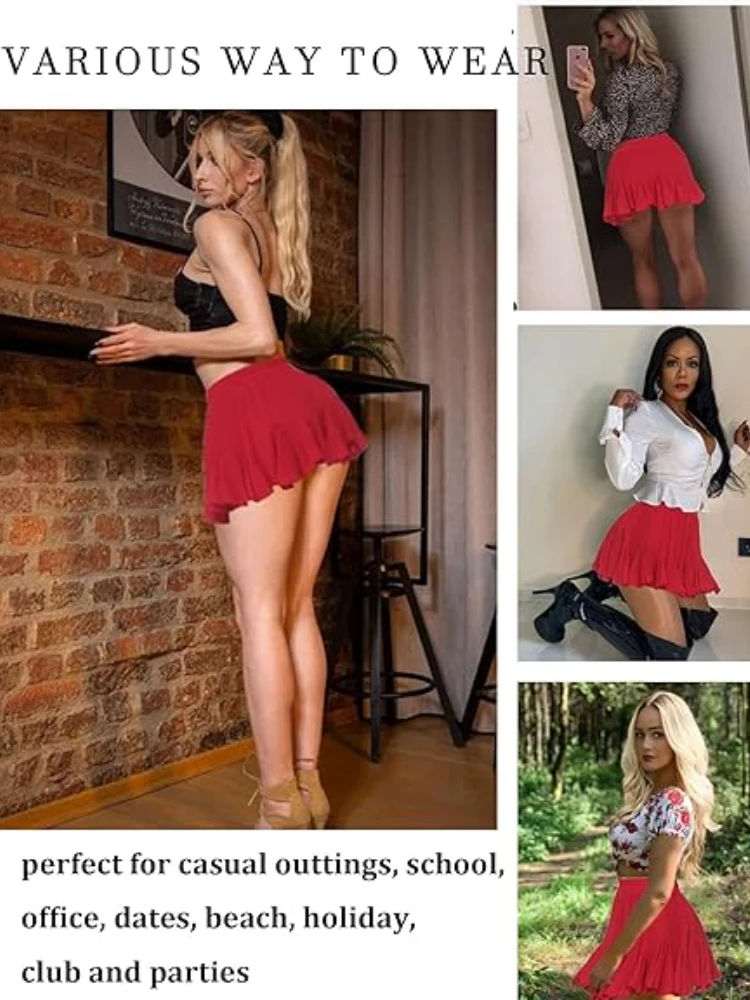 DEEPTOWN Summer White Mini Skirt A-line Sexy Cute Ruffle Vintage Tennis Skirt Black Elastic Waist Tutu Short Skirts for Women