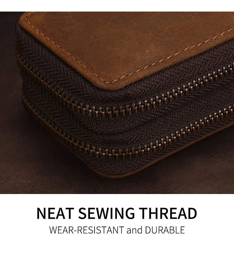 New Genuine Leather Car Key Pouch Wallet Double Zipper Crazy Horse Leather Designer Keychain Holder Organizer Key Case Bag Cover