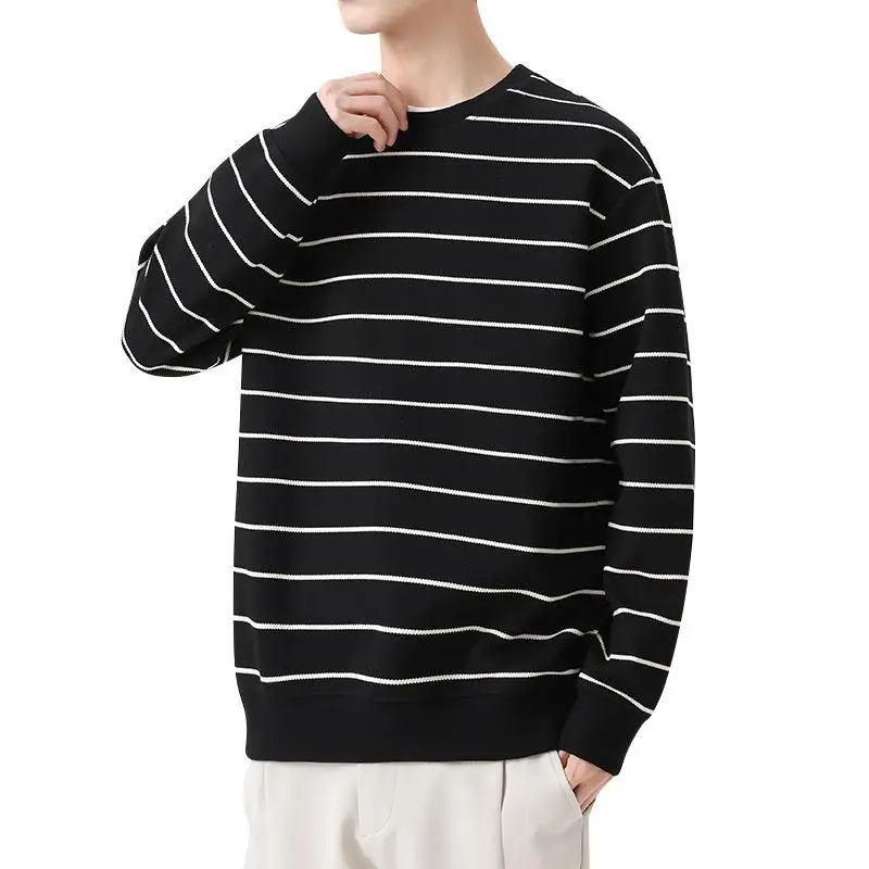 

2023 New Autumn Winter Striped Cotton Sweatshirts Men O-Neck Long Sleeve Streetwear Casual Pullover Hoody Tops Plus Size 7Xl 8Xl