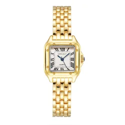 UTHAI Women's Luxurious Stainless Steel Strap Quartz Watch with Elegant Design (Gold)