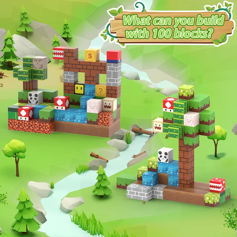 Magnetic Blocks 50-100PCS Super Mario Building Toys Build Mine Magnet World Set for Boys Girls 3+ STEM Montessori Sensory Toys