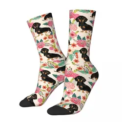 Crazy Design Floral Dachshund Dog Basketball Socks Animal Cartoon Polyester Crew Socks for Women Men Breathable