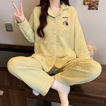 رسالة الكلب Kawaii التطريز ملابس نوم عصرية للنساء Y2K طويلة الأكمام التلبيب الرقبة منامة مجموعة الخريف الشتاء 2 قطعة مجموعة منامة 6